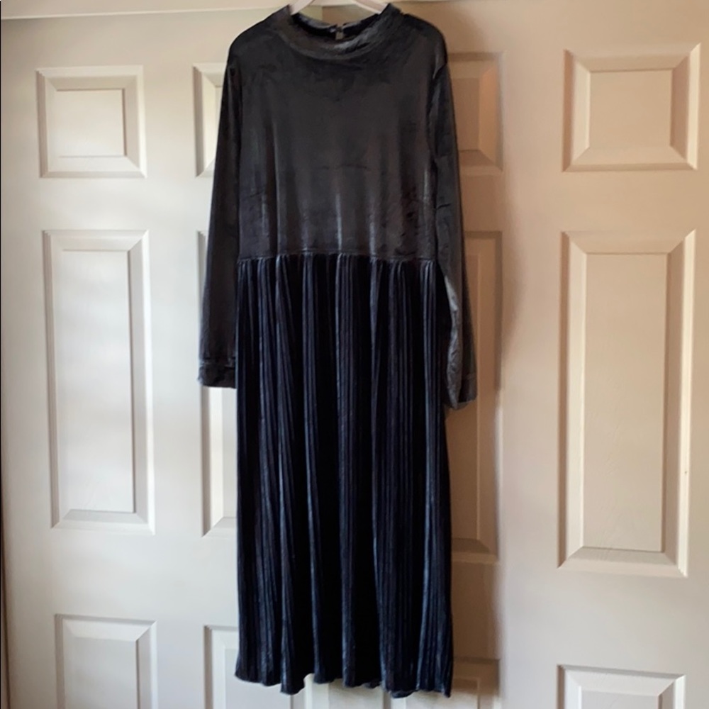 Dark blue velvet dress modest